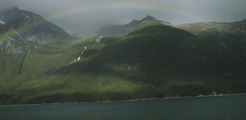 Rainbow over Alaskan mountains